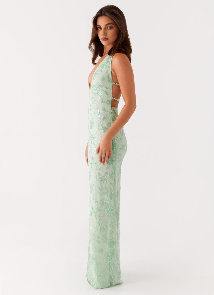 Weitese Dress Deep V Neck Maxi Dress Sleeveless Sage Backless Prom Dress With Sequins/Beading Embellishment